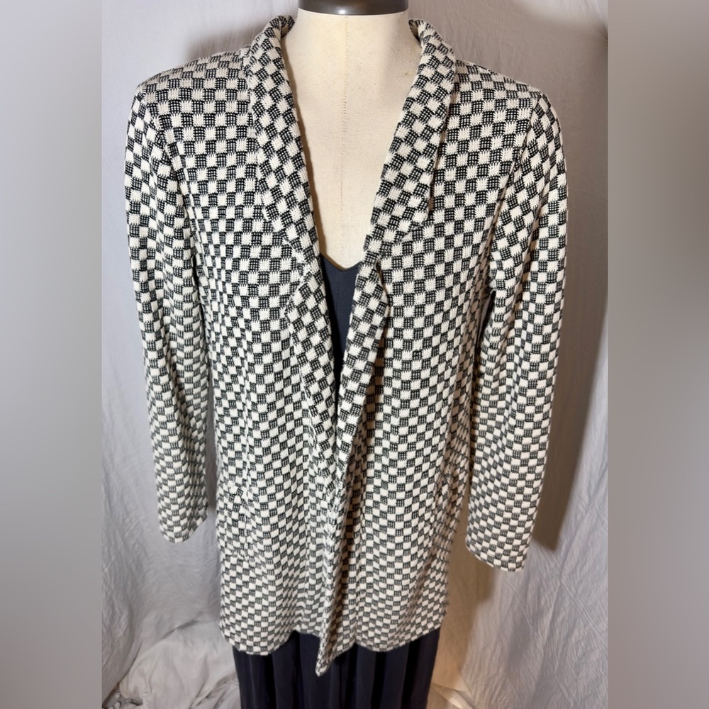 Bobeau Black White Textured Open Front Jacket Medium - Picture 4 of 11